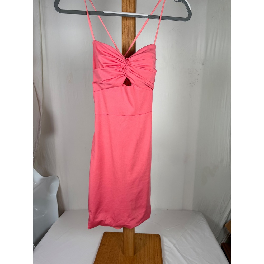 Coral Pink Twist Front Lace Up Back Bodycon Mini Dress Size 6